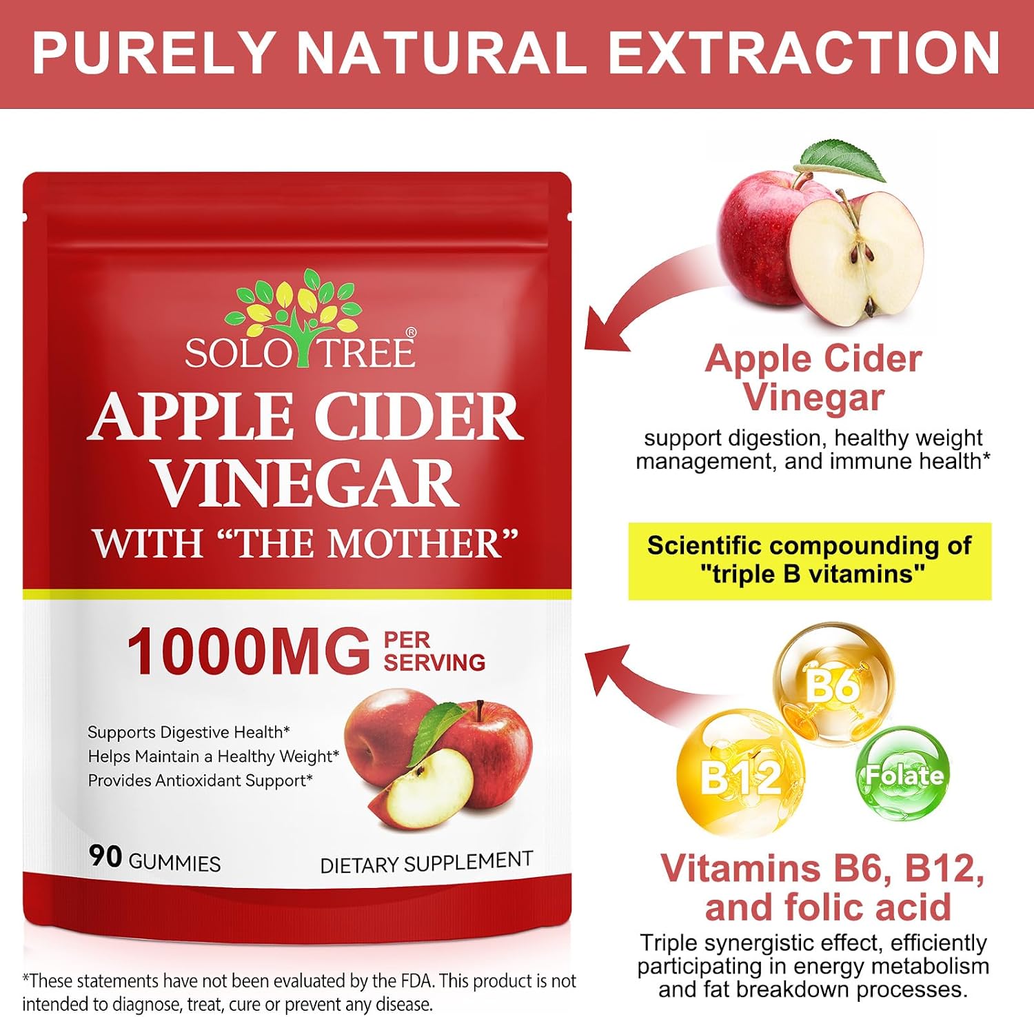 NIFEISHI Apple Cider Vinegar Gummies, (1000mg)