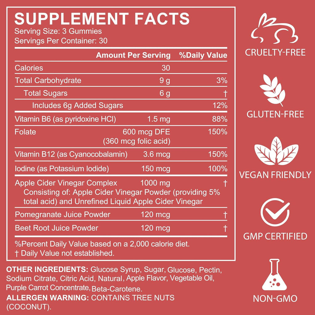 NIFEISHI Apple Cider Vinegar Gummies, (1000mg)