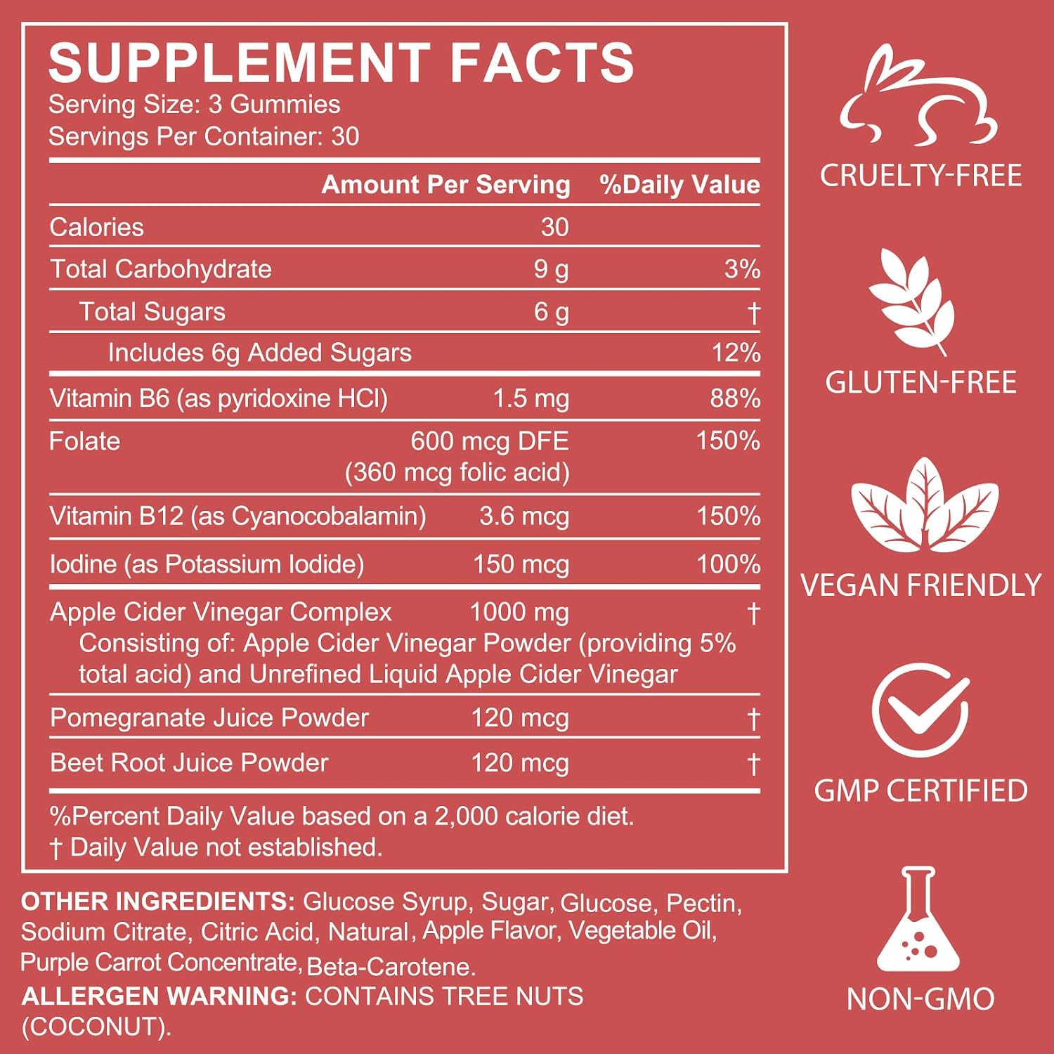 NIFEISHI Apple Cider Vinegar Gummies, (1000mg)