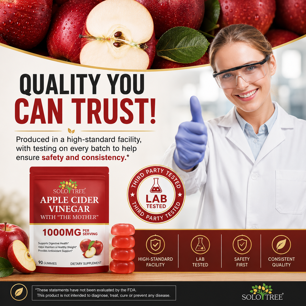 NIFEISHI Apple Cider Vinegar Gummies, (1000mg)