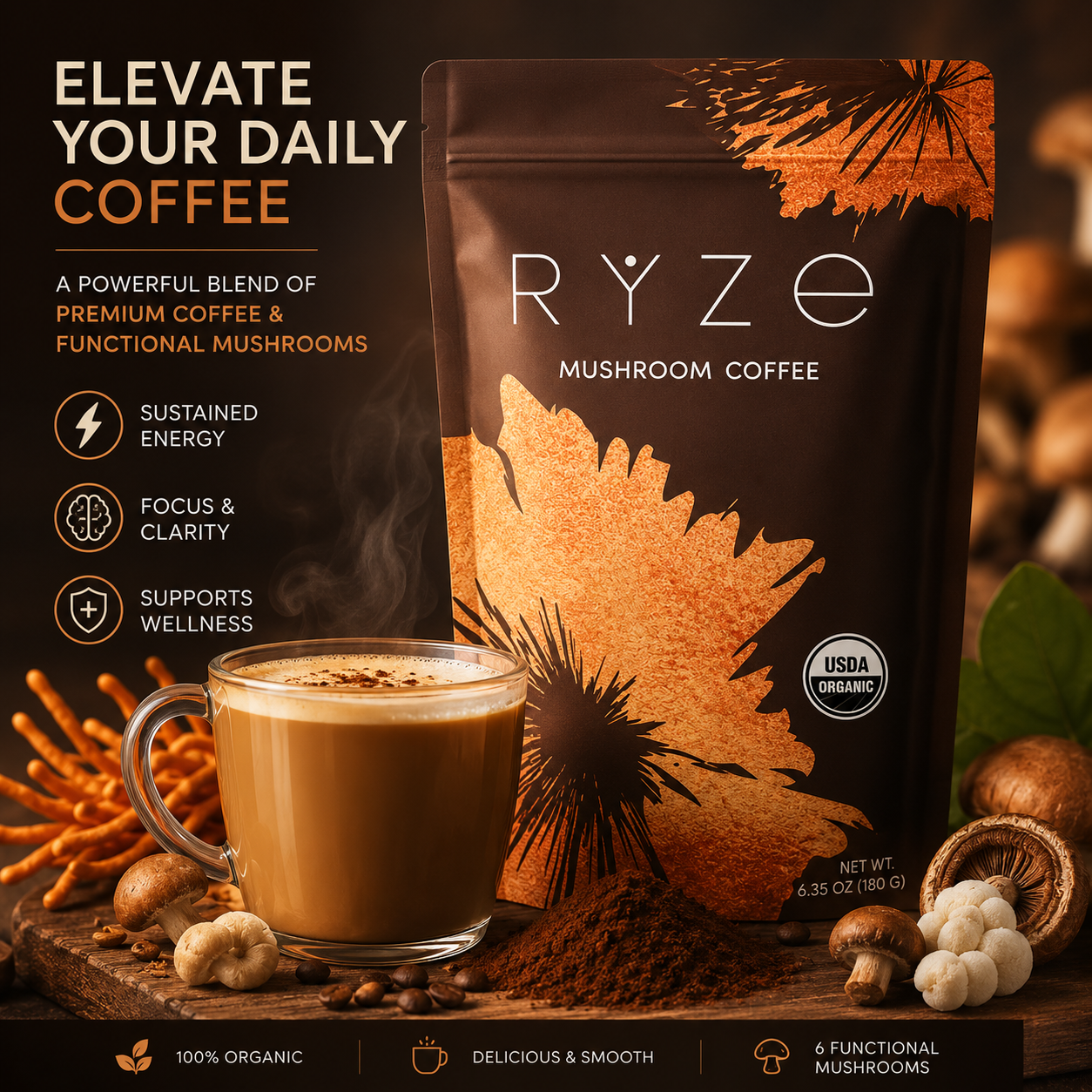 Mushroom Coffee Powder for Focus and Energy