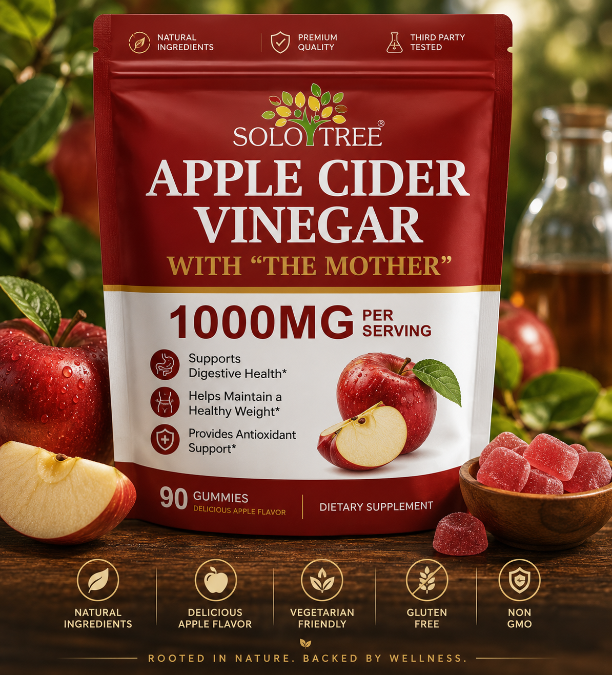NIFEISHI Apple Cider Vinegar Gummies, (1000mg)